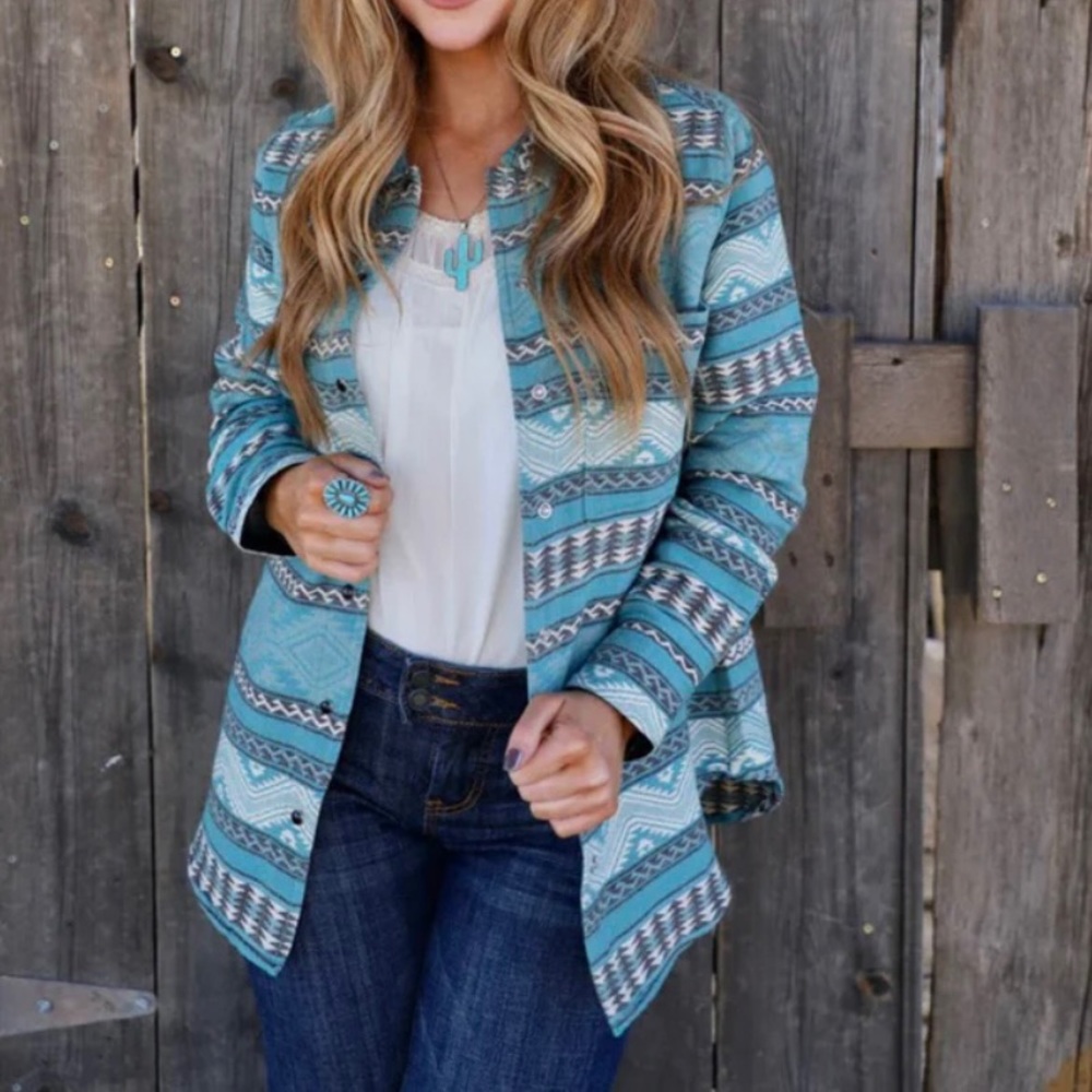 Tasha Polizzi Rambler Button up turquoise top